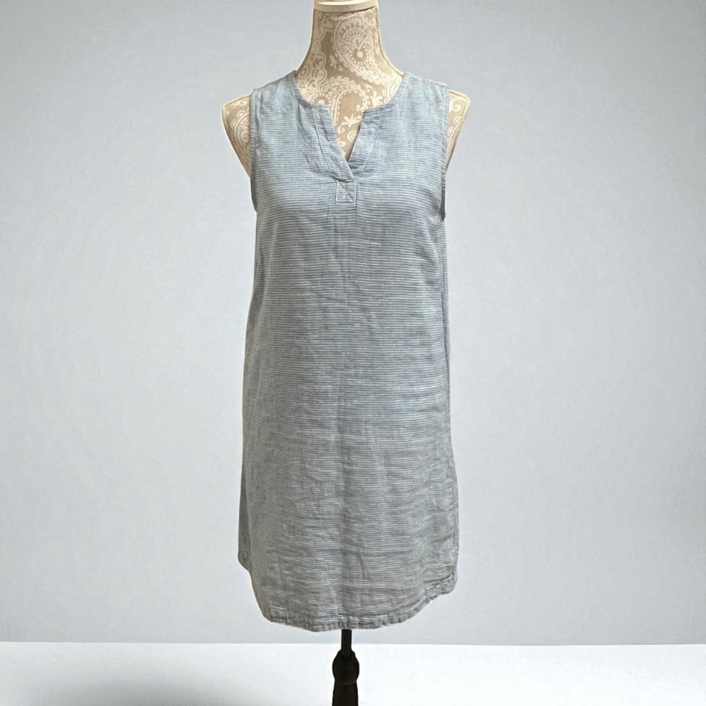Beachlunchlounge Collection Striped Linen Cotton Sleeveless Tunic Dress XS Blue